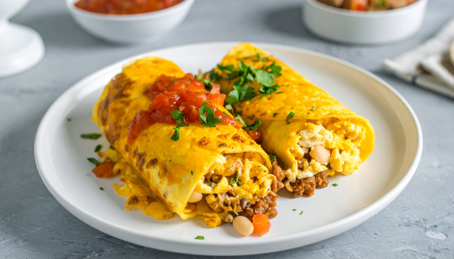 Cheesy Egg & White Bean Breakfast Burritos