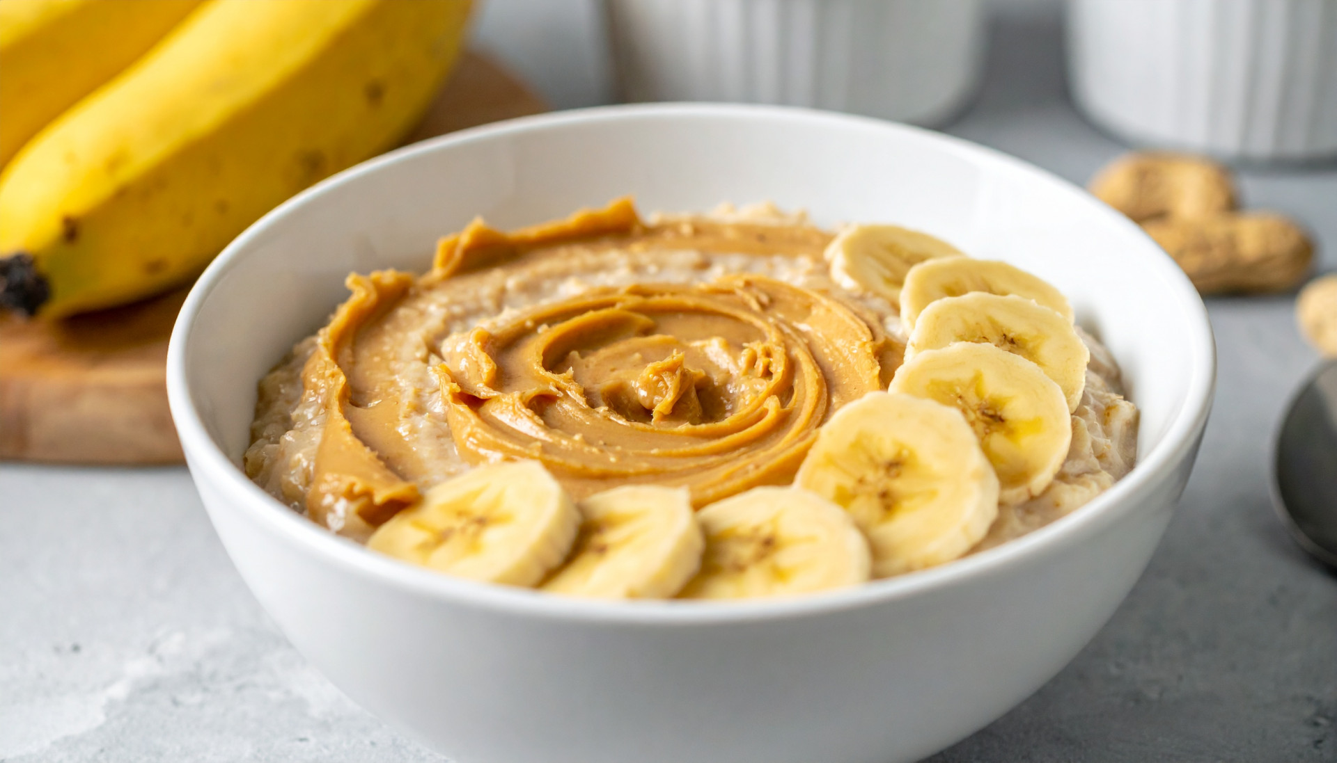 Creamy Banana Bread Oatmeal with Peanut Butter Swirl