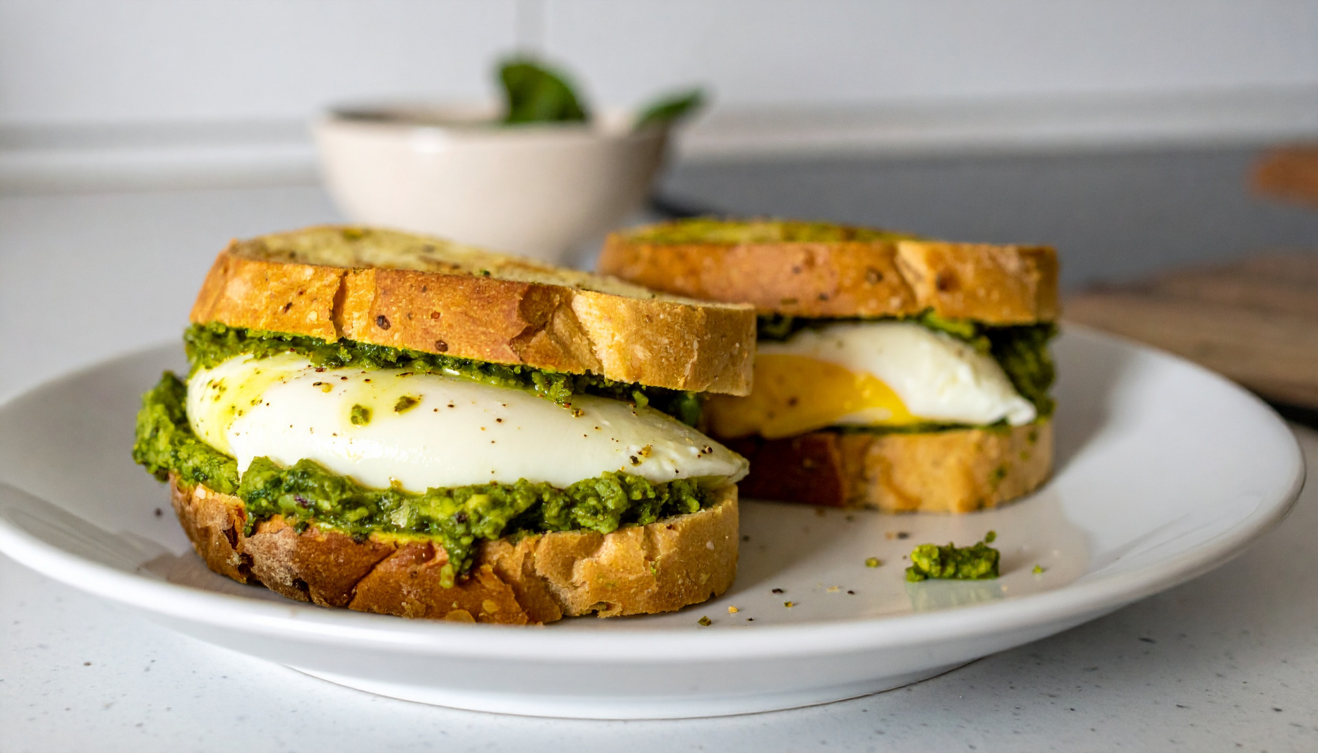 Savory Pesto Egg & Mozzarella Breakfast Sandwiches