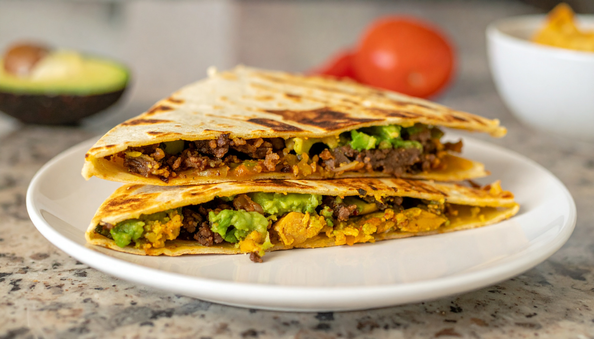 Crispy Ginger Beef & Avocado Quesadillas