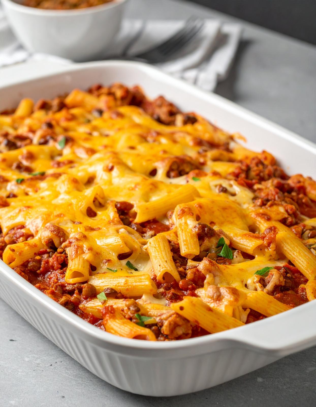 Saucy Turkey & Lentil Pasta Bake