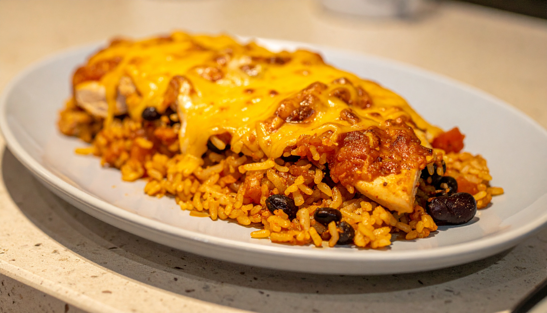 Cheesy Salsa Chicken, Rice & Black Bean Bake