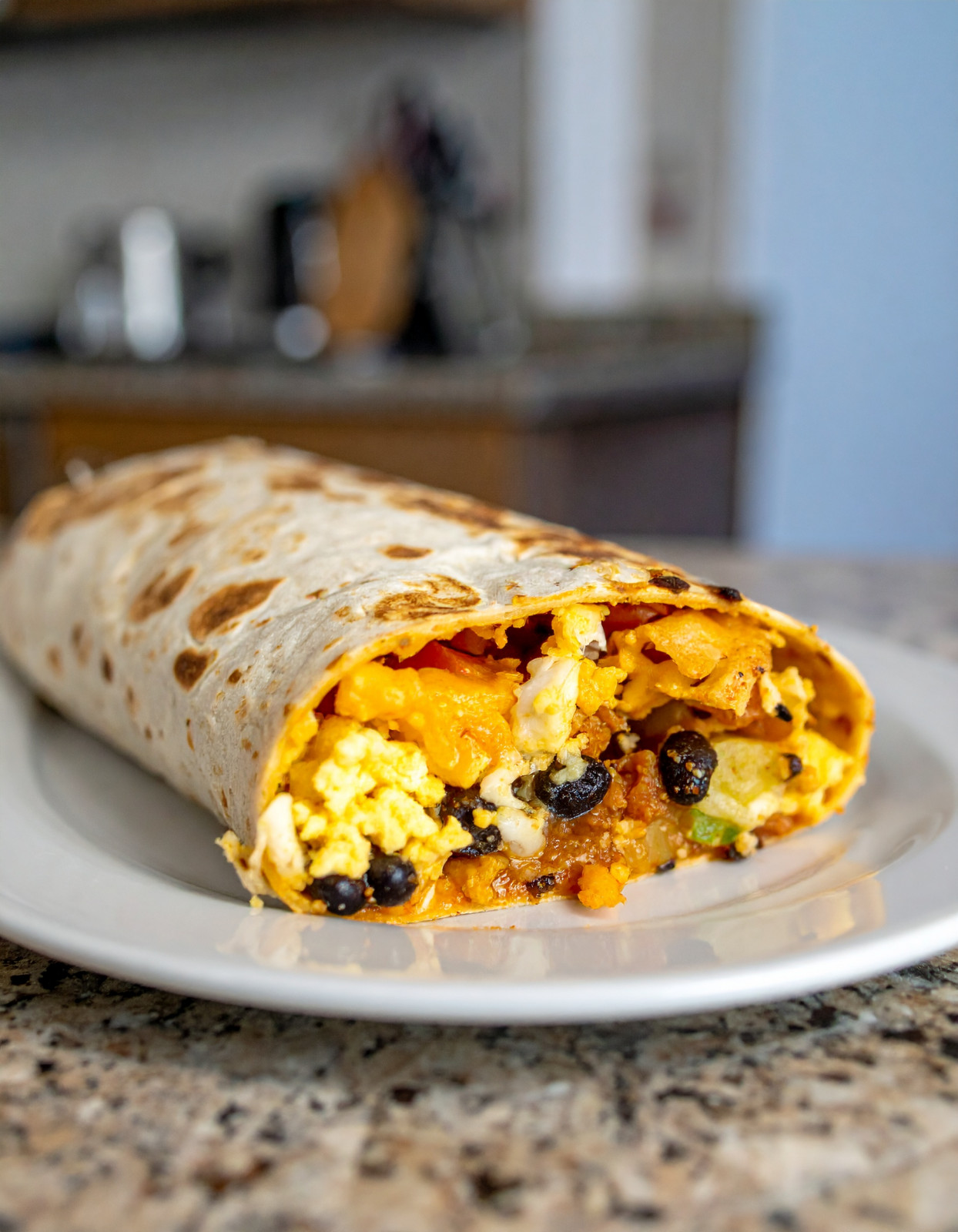 Cheesy Egg, Crispy Potato & Black Bean Breakfast Burritos