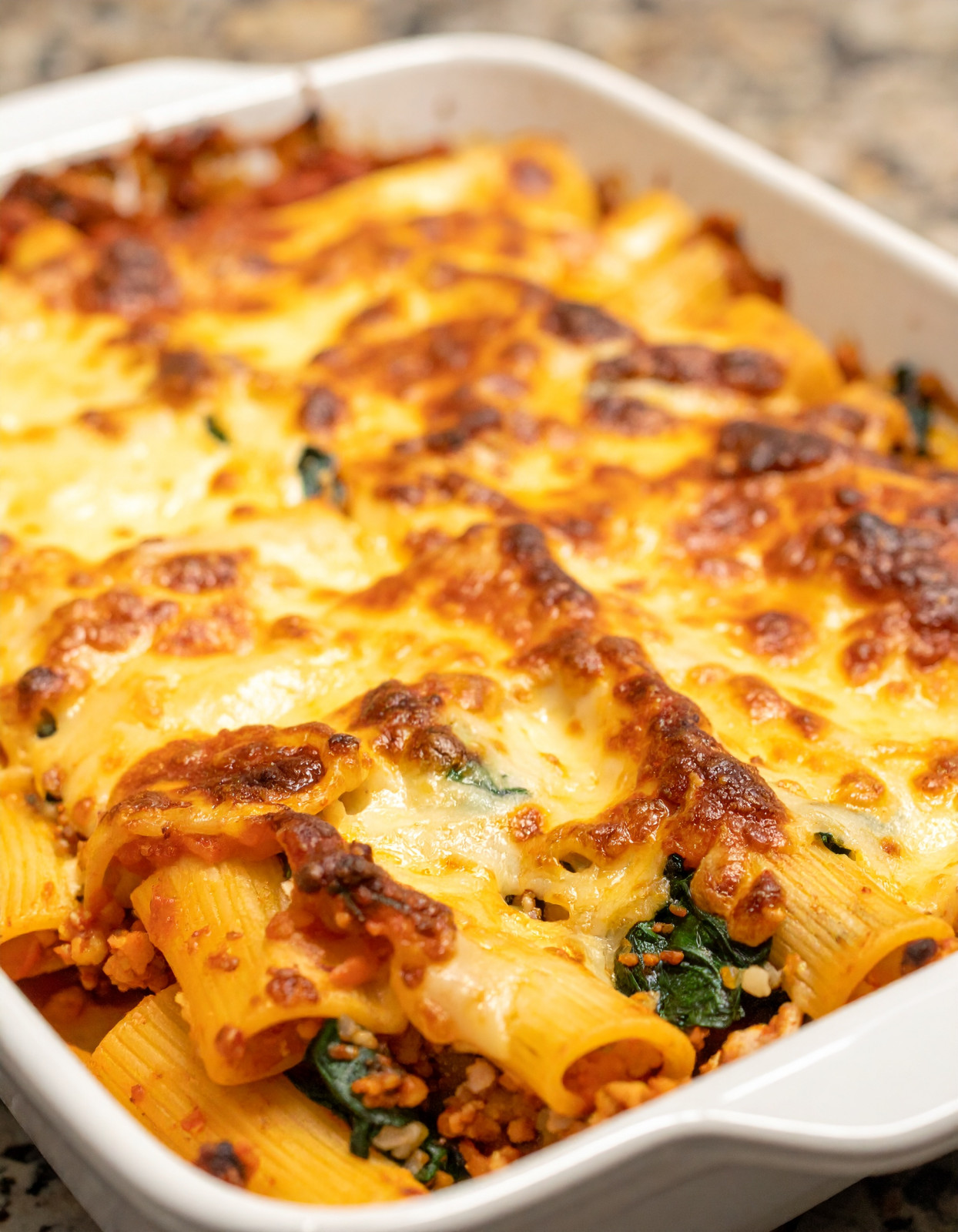 Cheesy Turkey & Spinach Baked Ziti