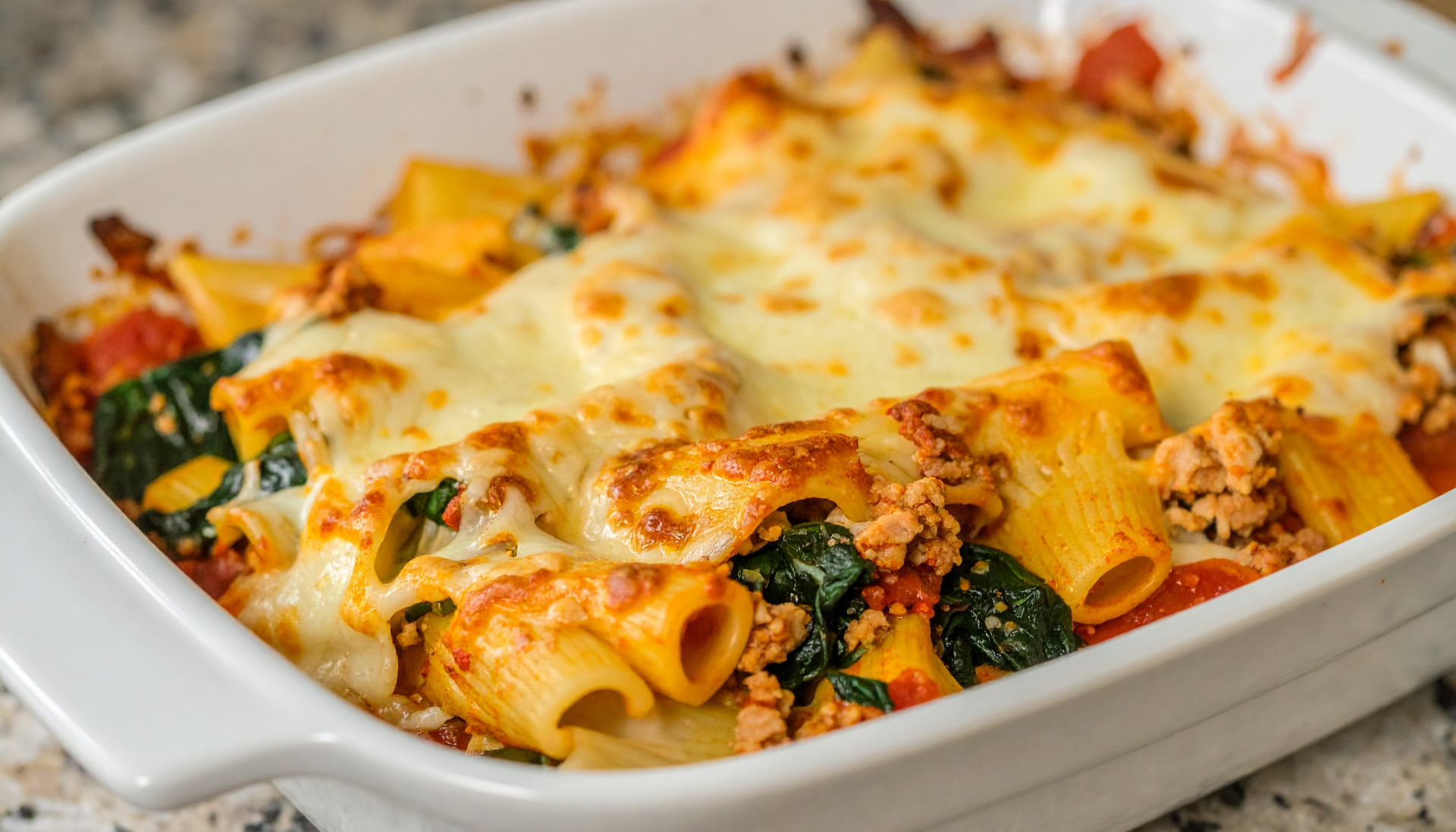 Cheesy Turkey & Spinach Baked Ziti