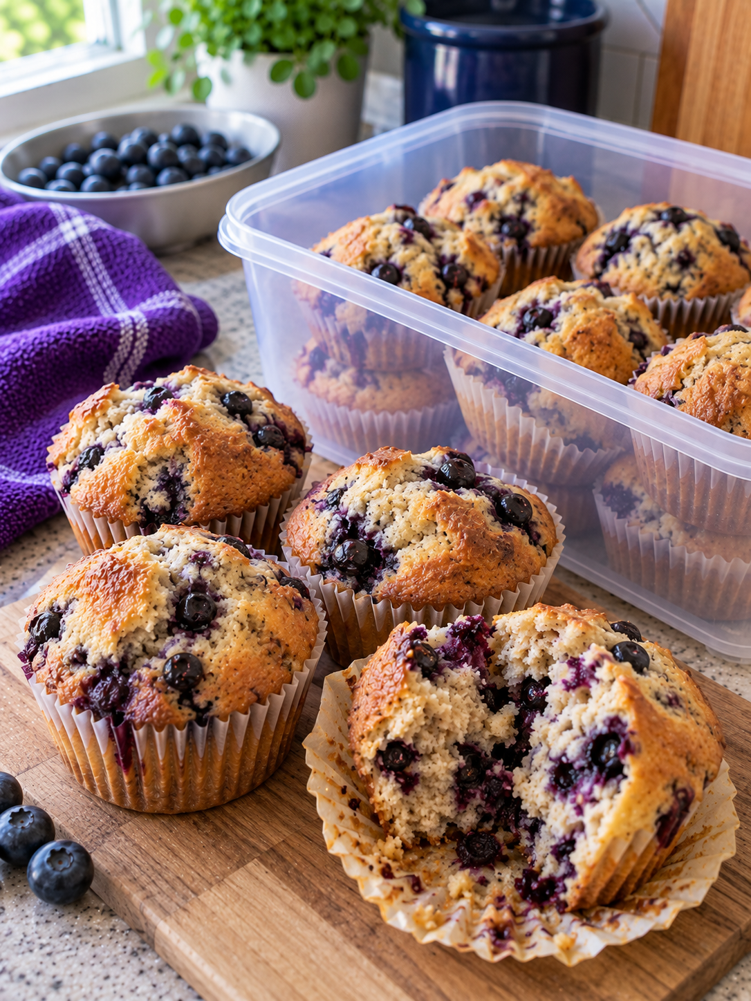 Homemade blueberry freezer muffins