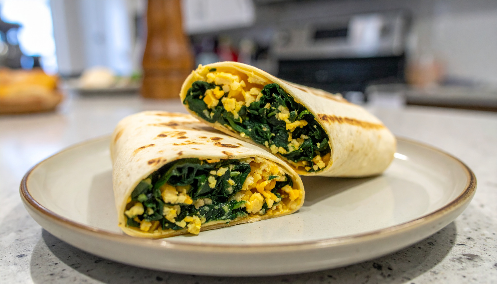 Cheesy Spinach & Egg Breakfast Burritos