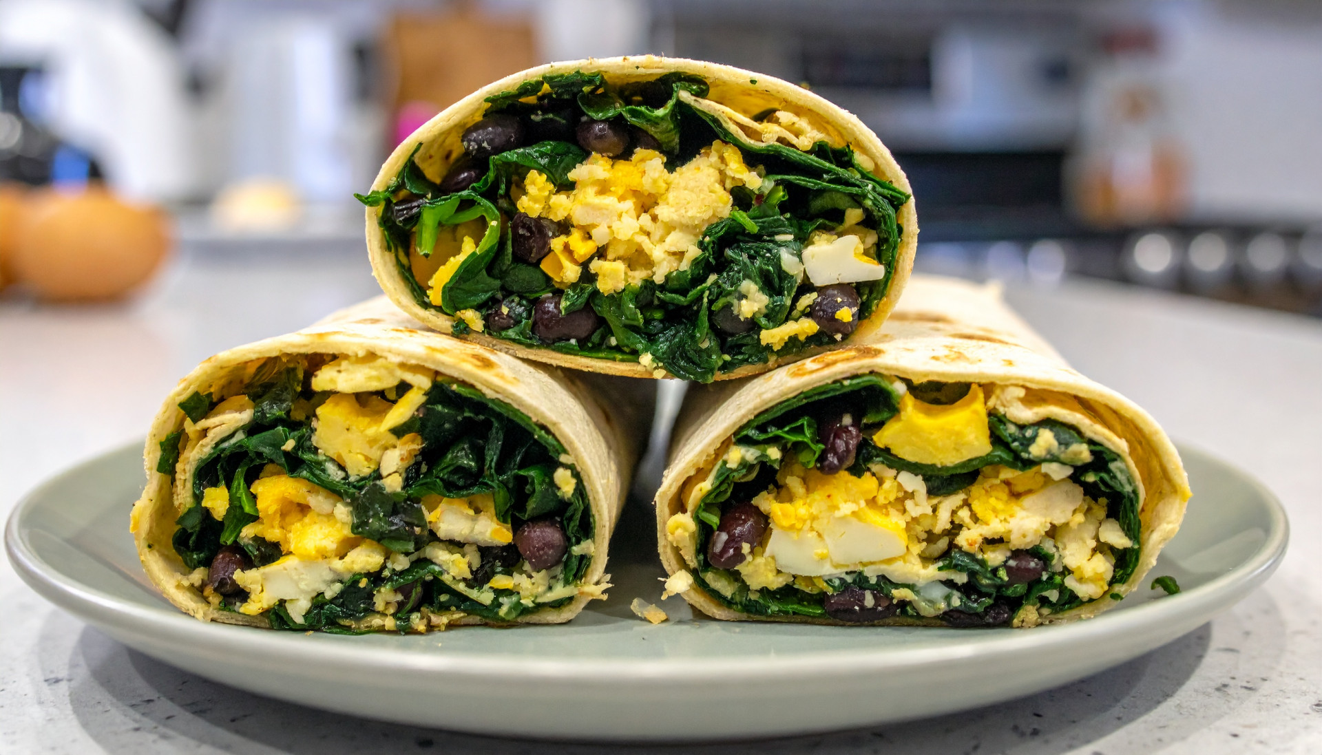 Spinach, Egg & Black Bean Breakfast Burritos