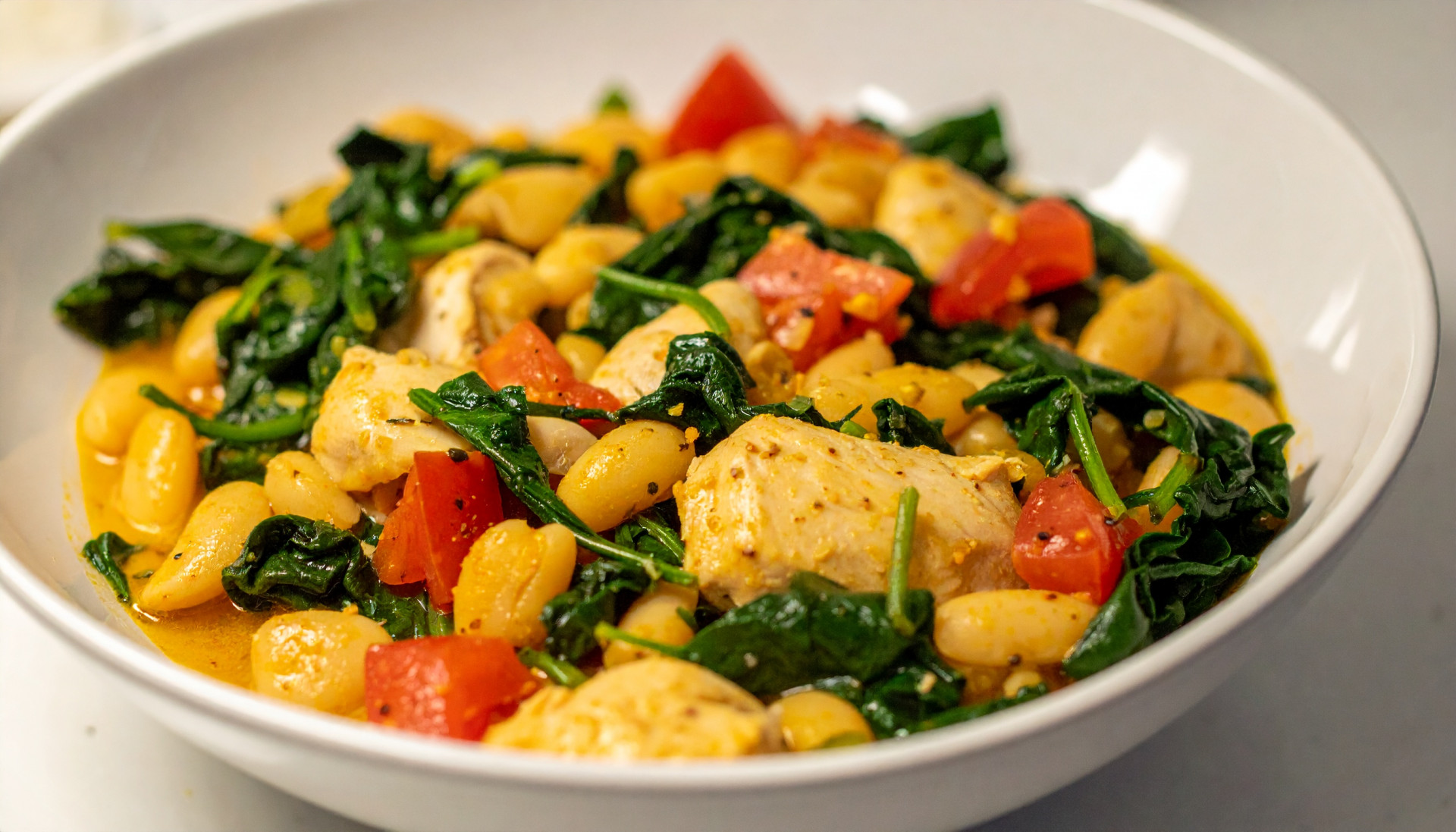Lemon-Garlic Chicken, White Bean & Spinach Stew