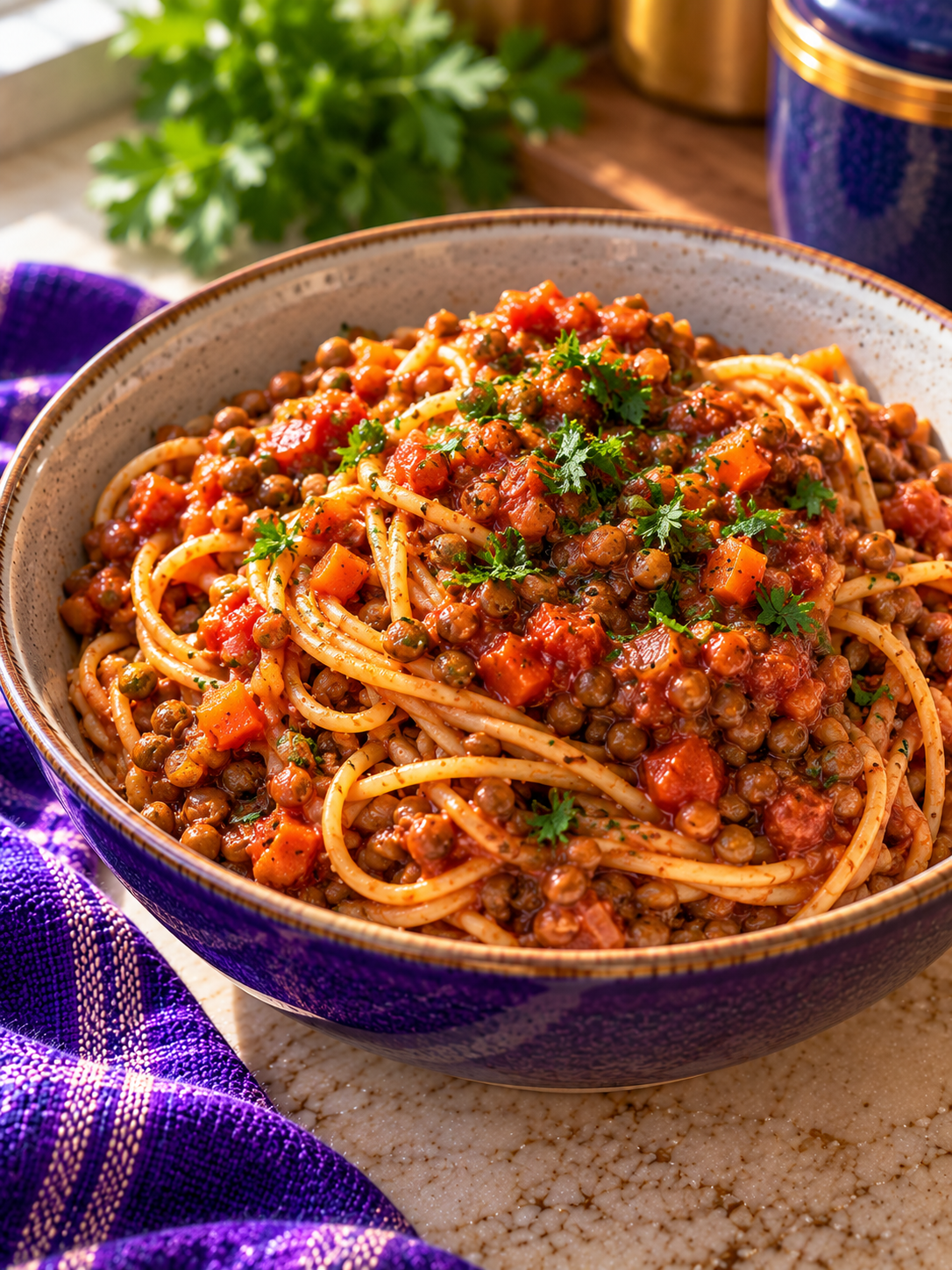 Lentil Bolognese with Whole-Wheat Pasta