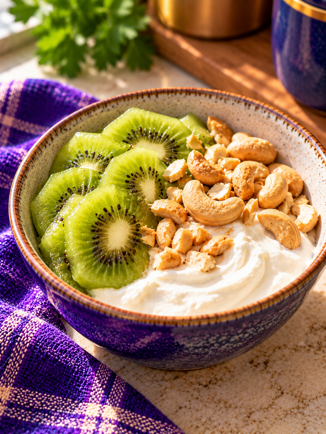 Soy Skyr Yogurt with Cashews and Kiwi