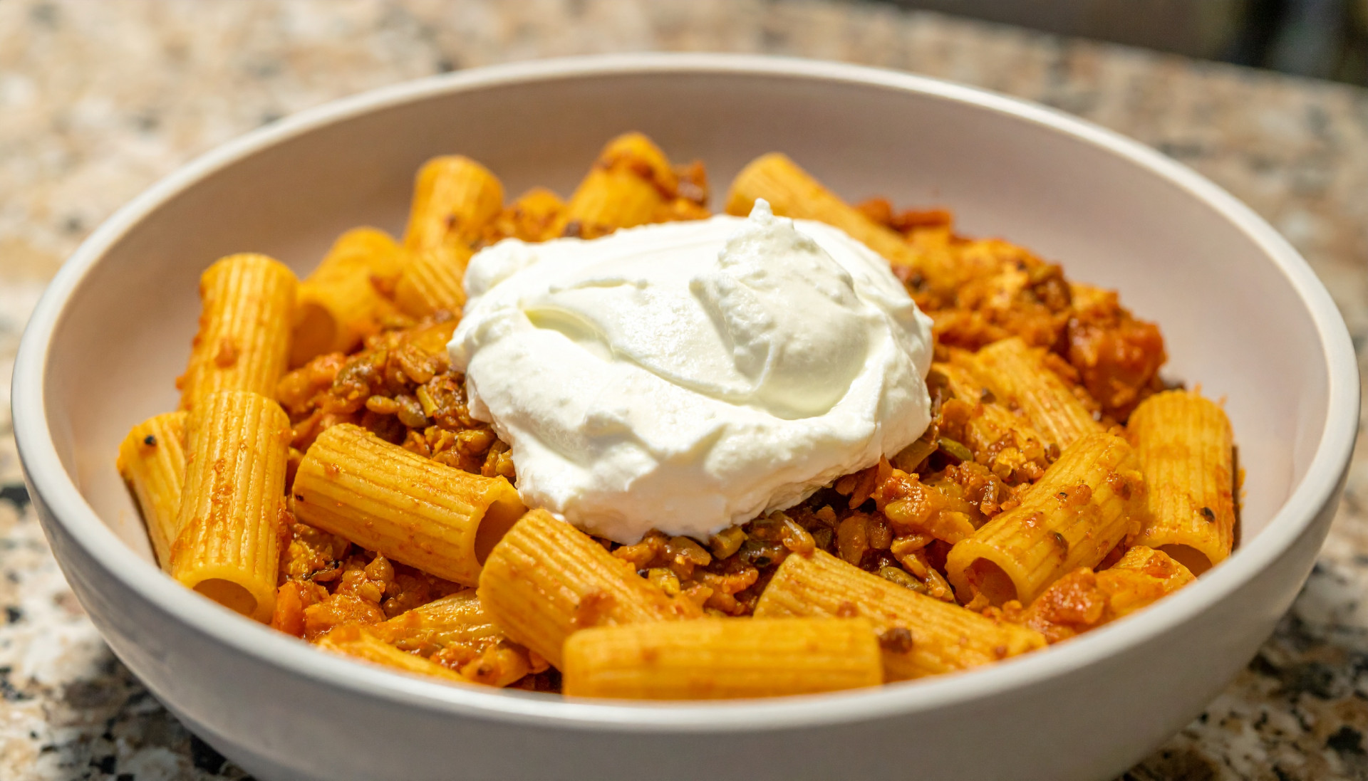 Calabrian Turkey & Lentil Rigatoni with Whipped Ricotta