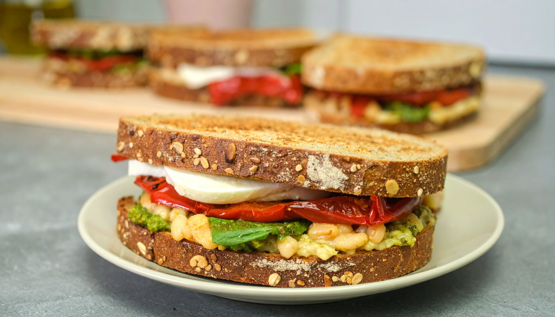 Roasted Red Pepper & White Bean Pesto Melts