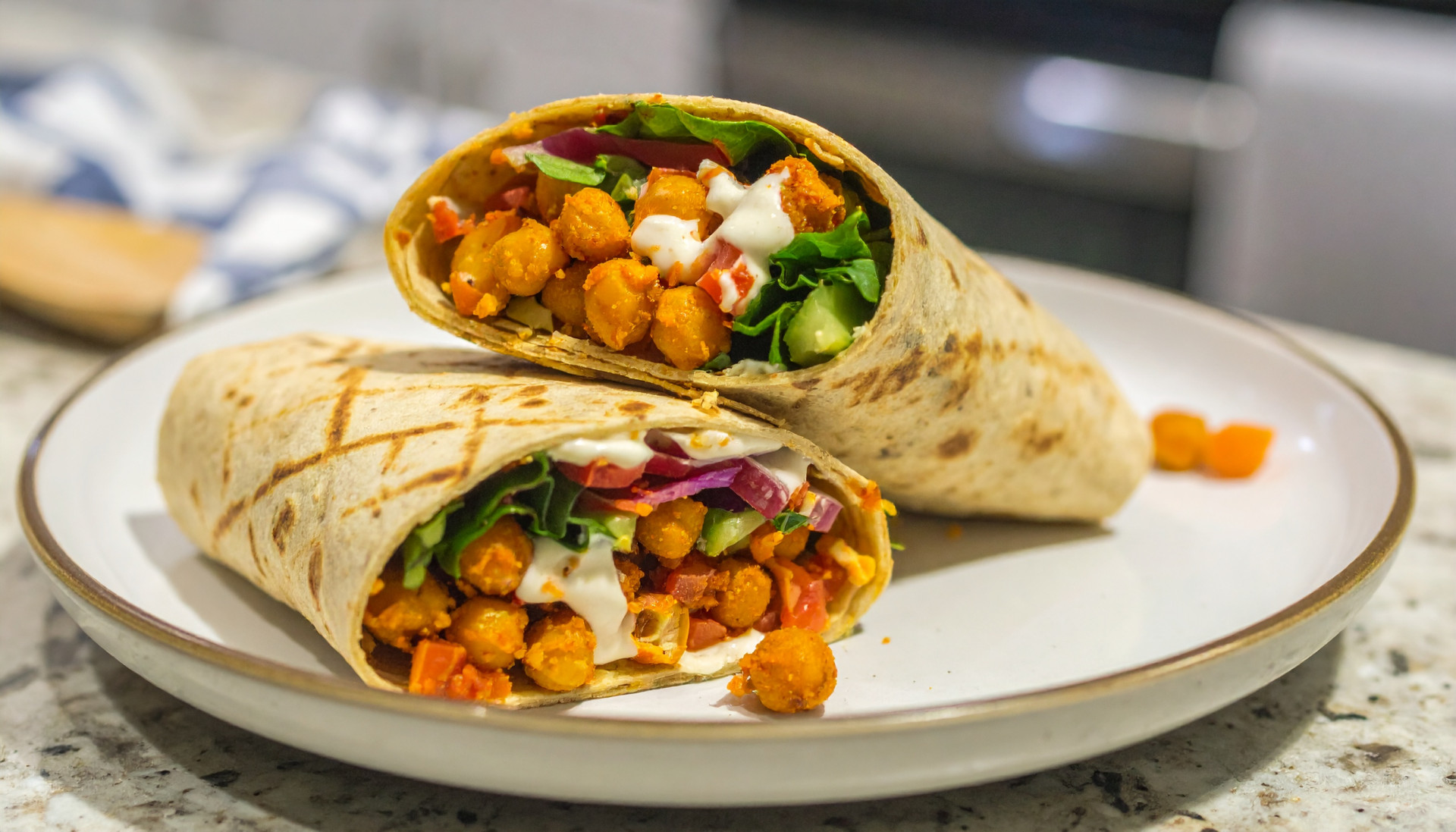 Crispy Buffalo Chickpea Ranch Wraps