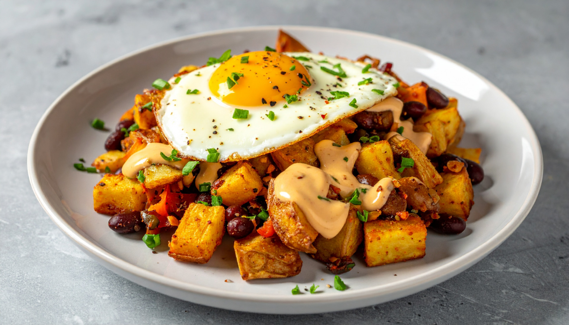 Smoky Breakfast Bean & Potato Hash with Jammy Eggs