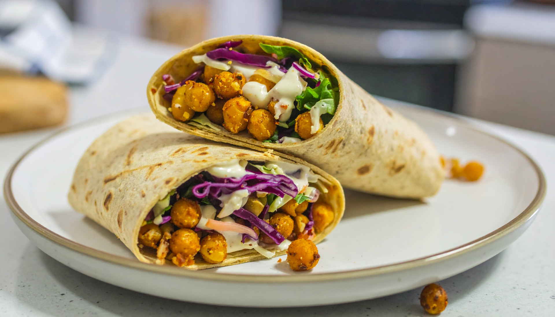 Crispy Chickpea Caesar Crunch Wraps