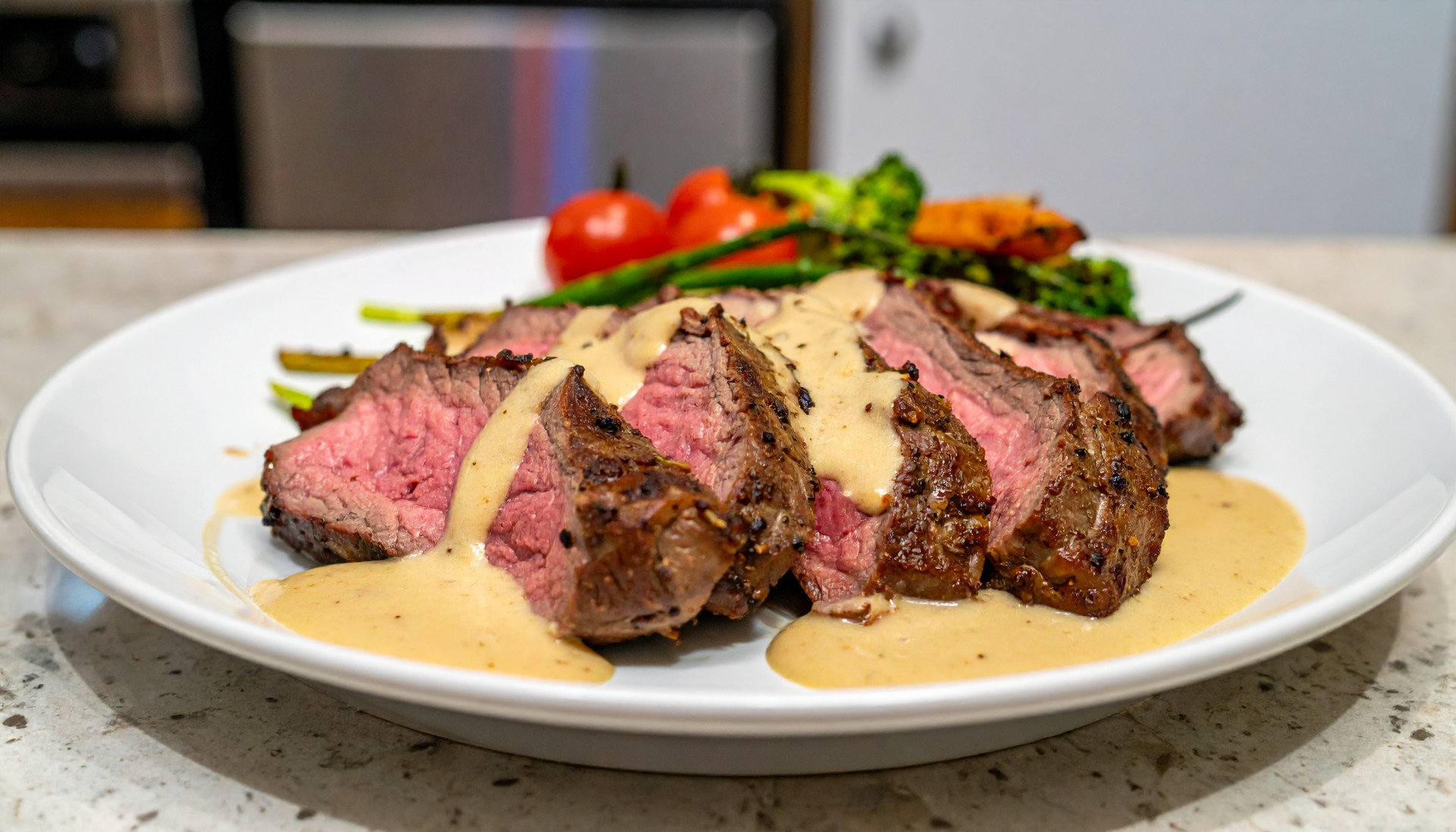 French Seared Steak with Cognac Cream Sauce