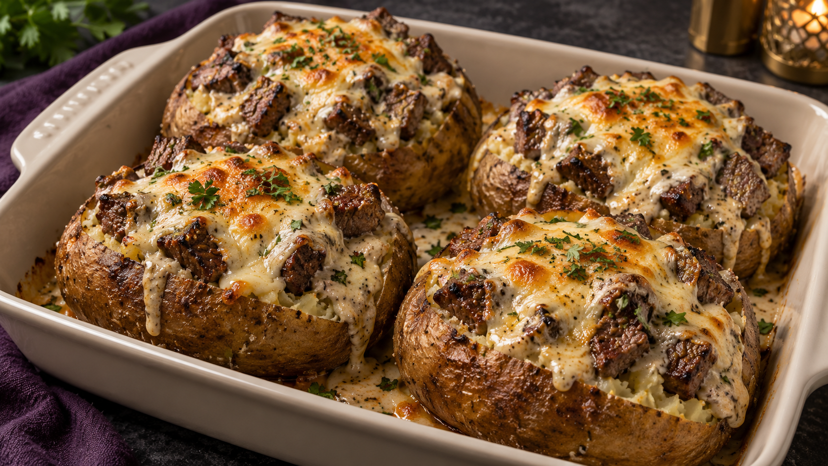 Alfredo Steak and Potato Bake