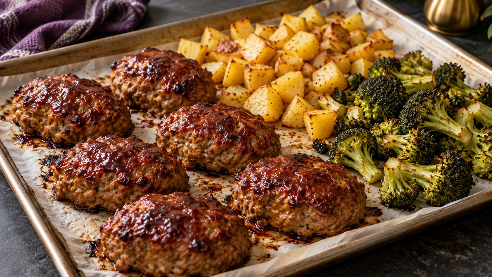Sheet Pan Mini Meatloaves with Roasted Potatoes and Broccoli