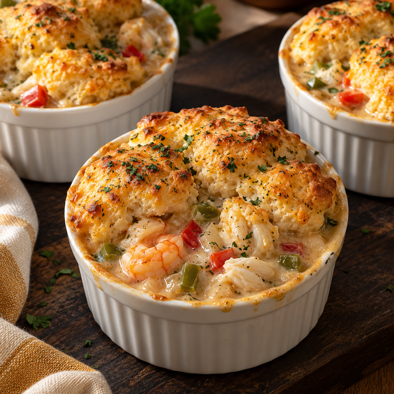 Seafood Pot Pie with Cheddar Biscuit Topping