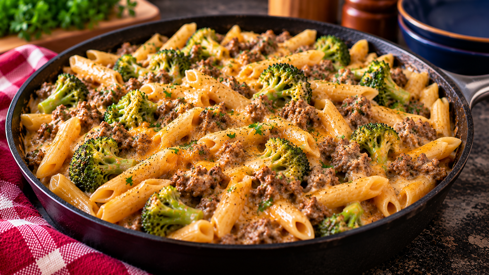 Creamy Broccoli and Ground Beef Pasta