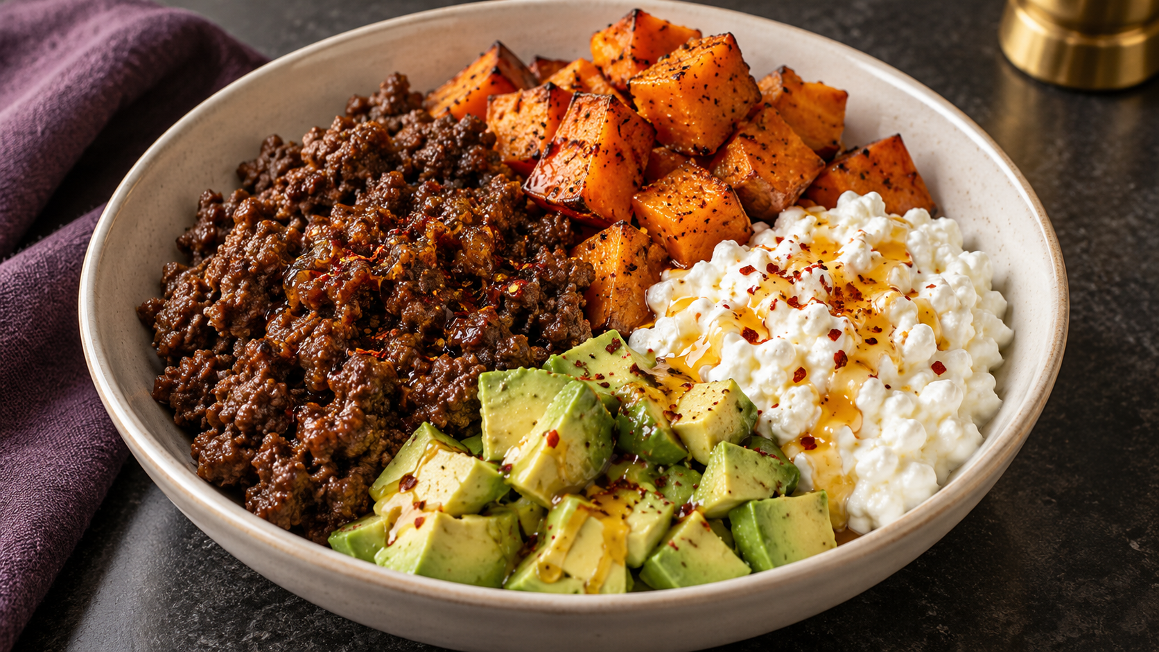 Viral Ground Beef Sweet Potato Cottage Cheese Bowl