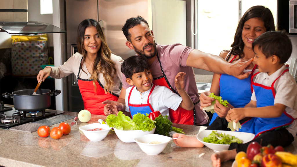 A family prepping meals for the week