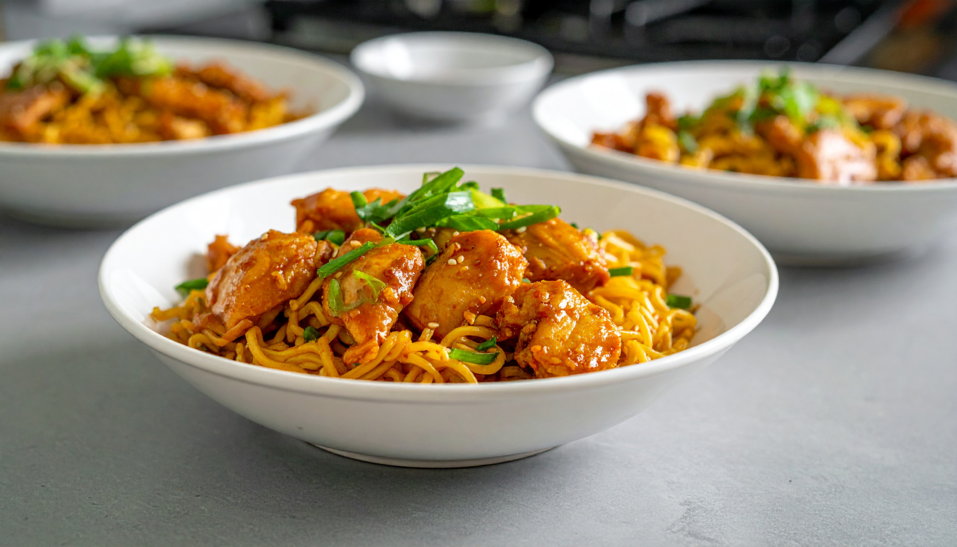 Sticky Honey-Garlic Chicken Noodle Bowls