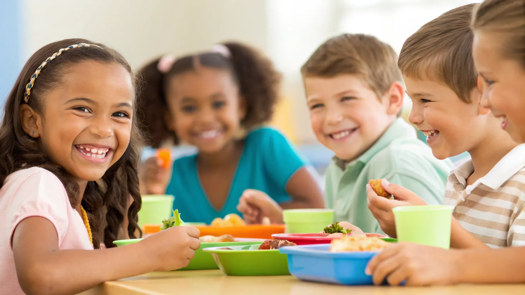 Happy kids eating a family meal