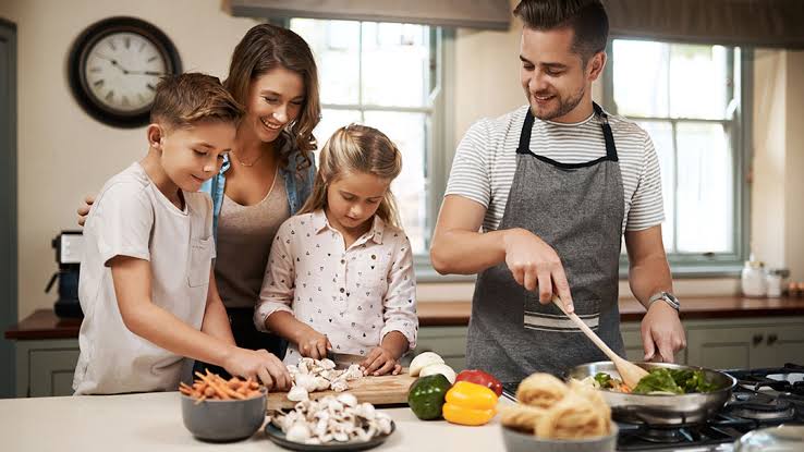 A family cooking together