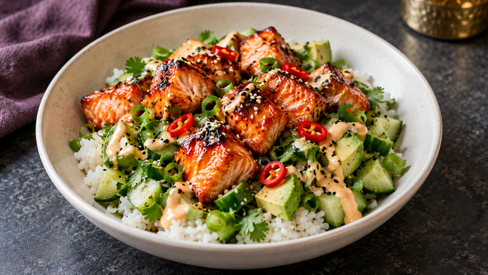 Sriracha Honey Glazed Salmon & Avo Bowl