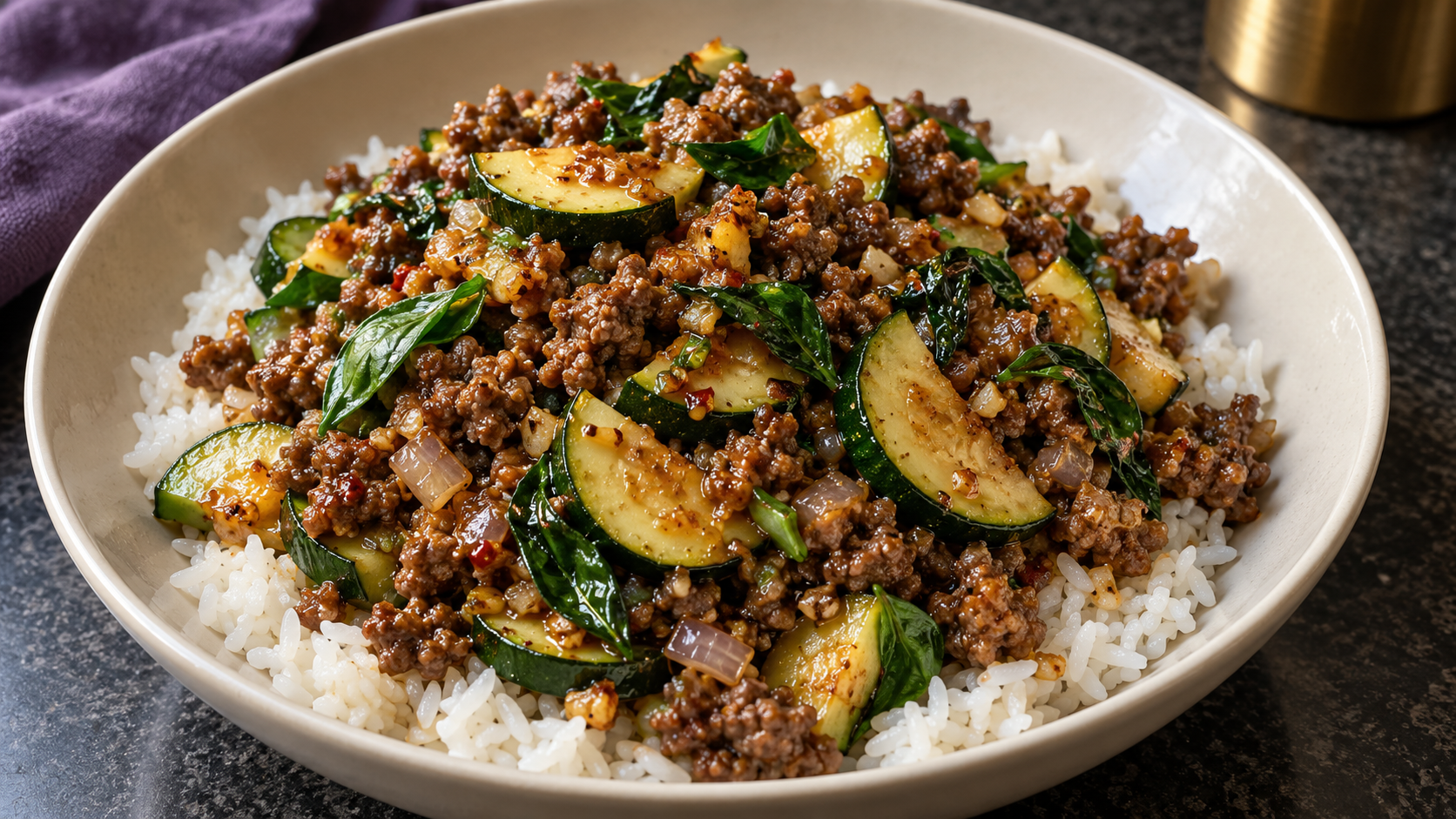 Ginger-Basil Beef and Zucchini Skillet