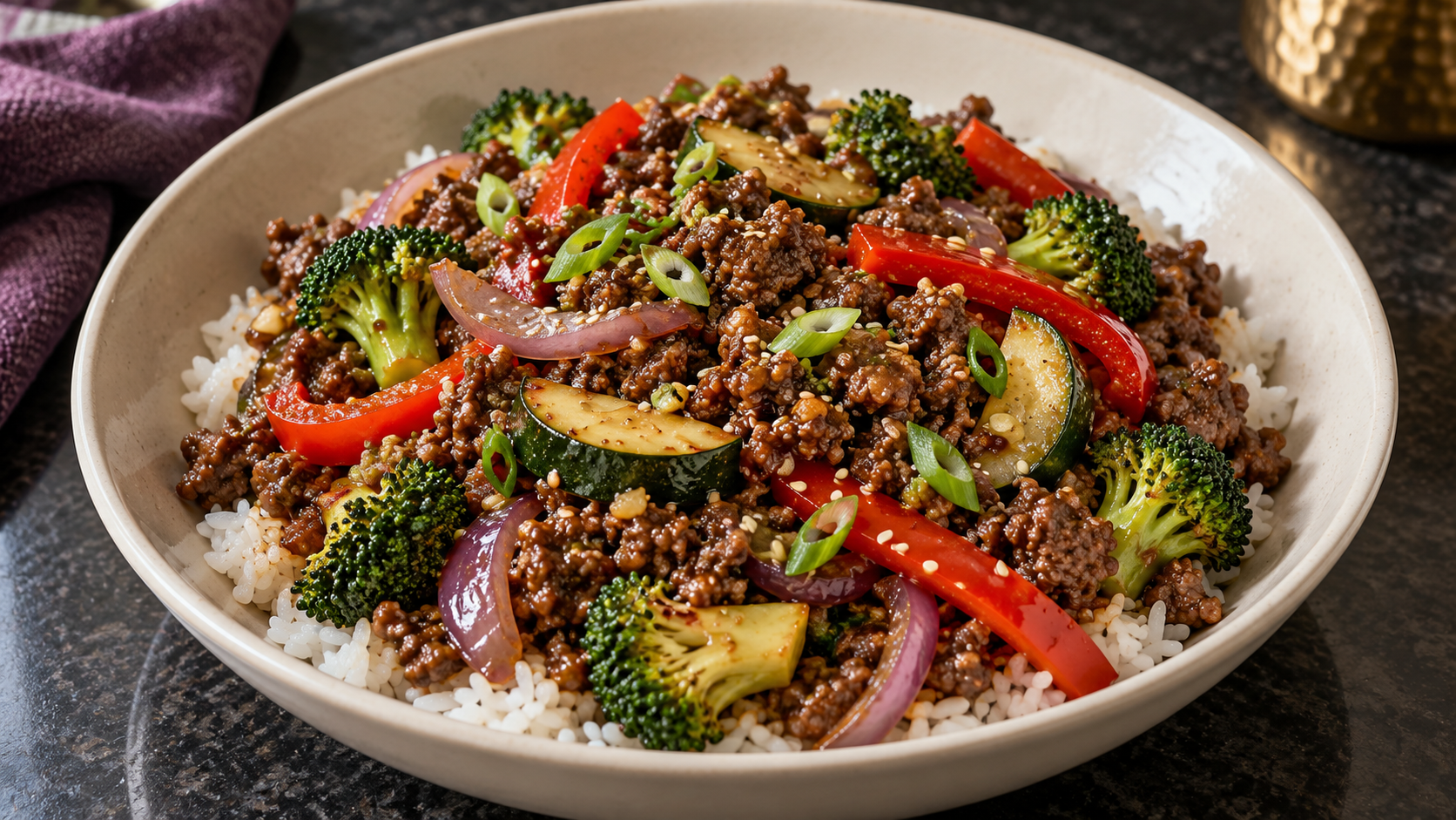 Mongolian Ground Beef and Veggie Stir-Fry