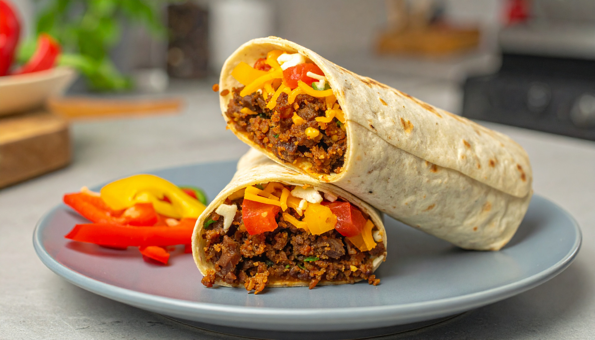 Taco night wraps with beef and lentil crumble