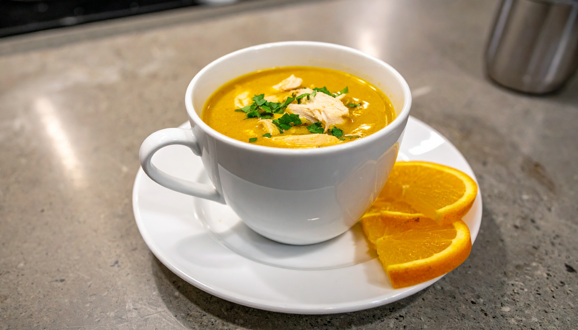 Chicken tortilla soup in a mug